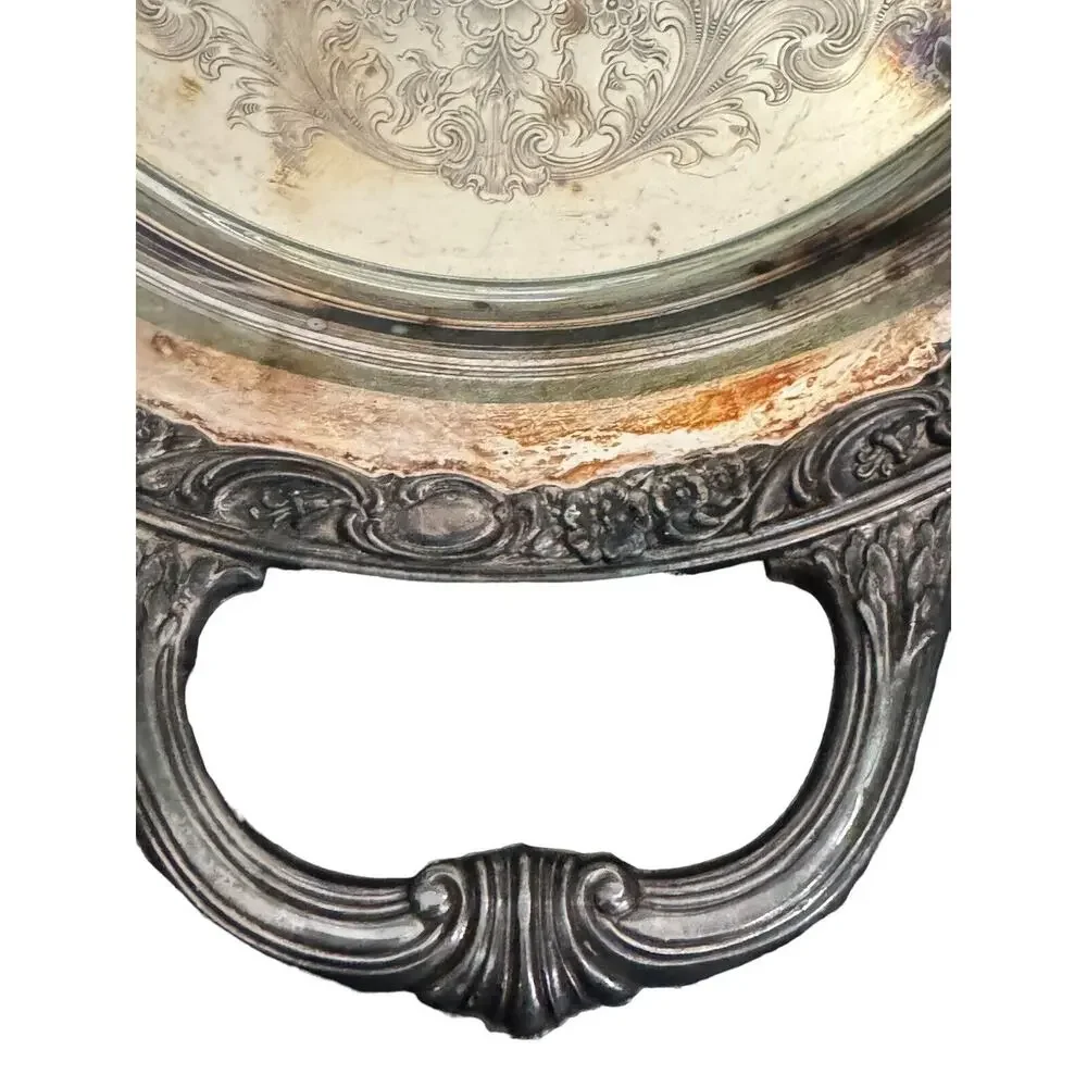 Wm Rogers &‎ Sons Victorian Rose Tray 1981 Silverplate 24 Inch Two Handle VTG